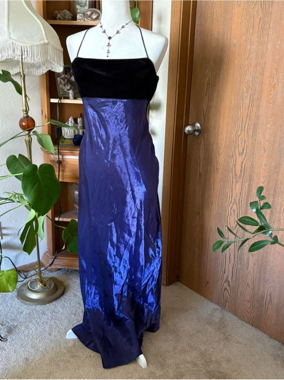 City Triangles Black Velvet Bodice with Shiny purple Maxi Dress